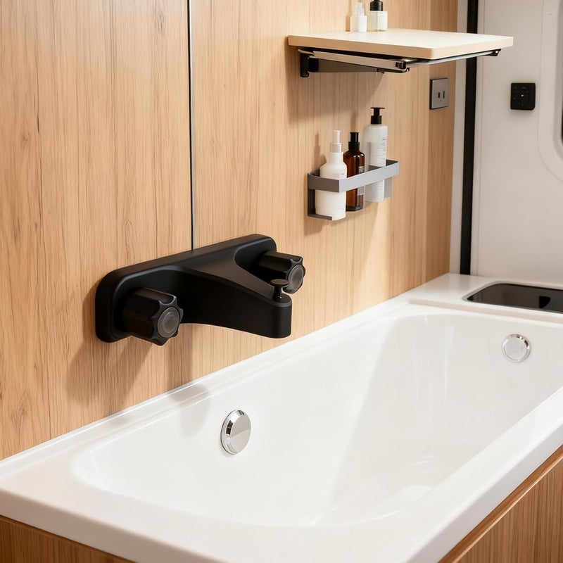 gcbcrit Mobile Home RV Tub Shower Center-Set Faucet, 8 inch, 2-Handle Wall Mount Shower Valve, RV and Motor Home Bath Tub & Shower Faucet with Clear Acrylic Knobs (Matte Black) - Image 2